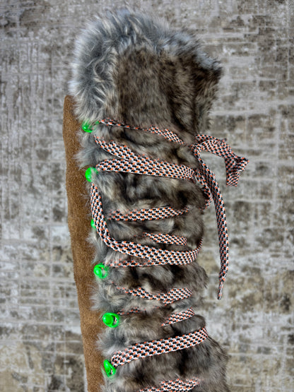 Hogan Fur Trimmed Lace Up Knee High Boots