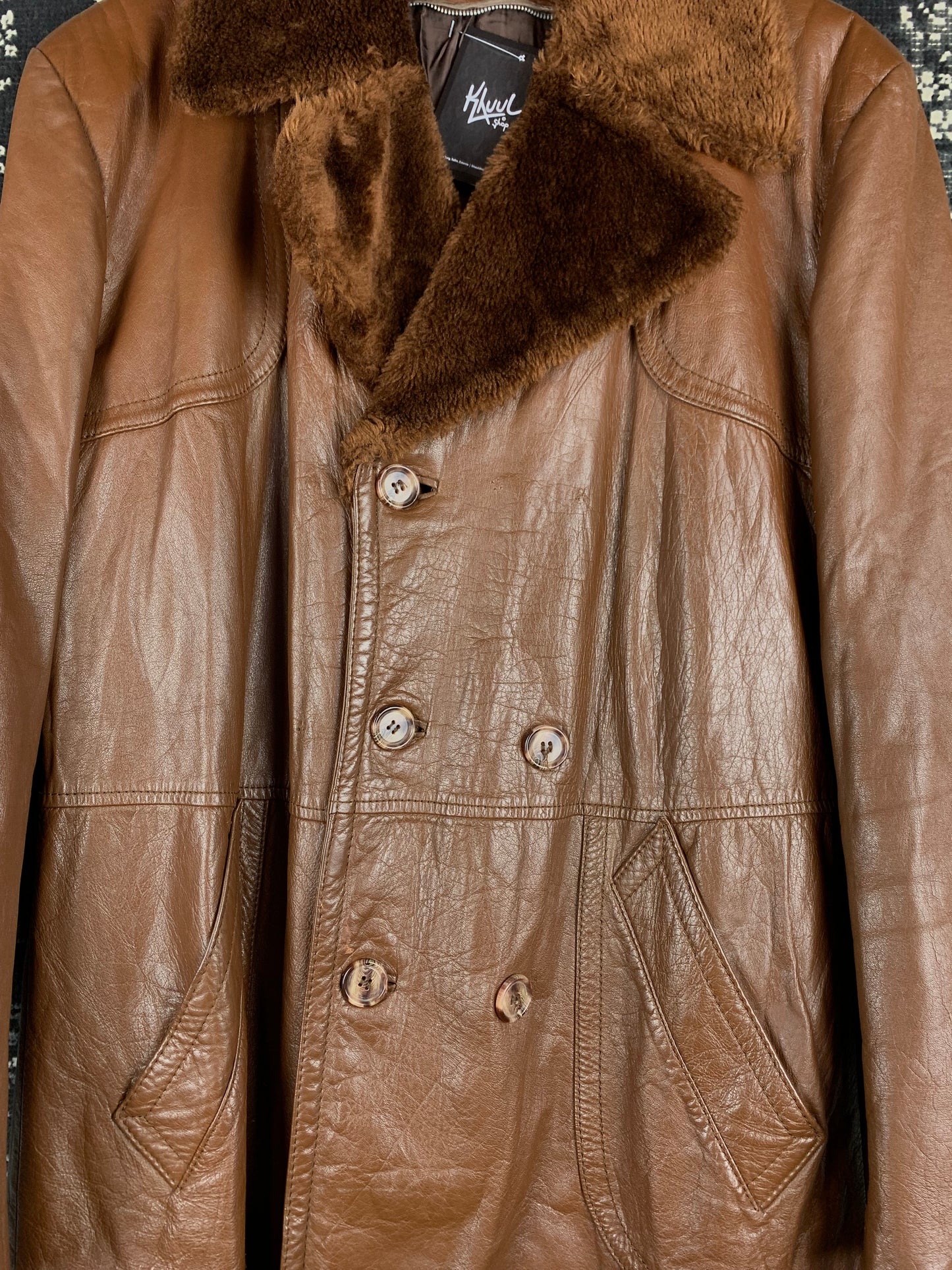 Vintage Leather Fur Collar Coat