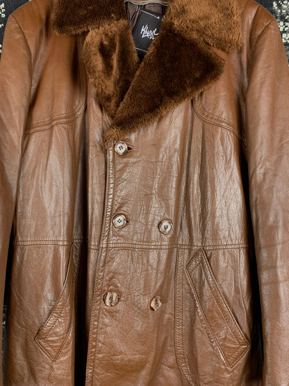 Vintage Leather Fur Collar Coat