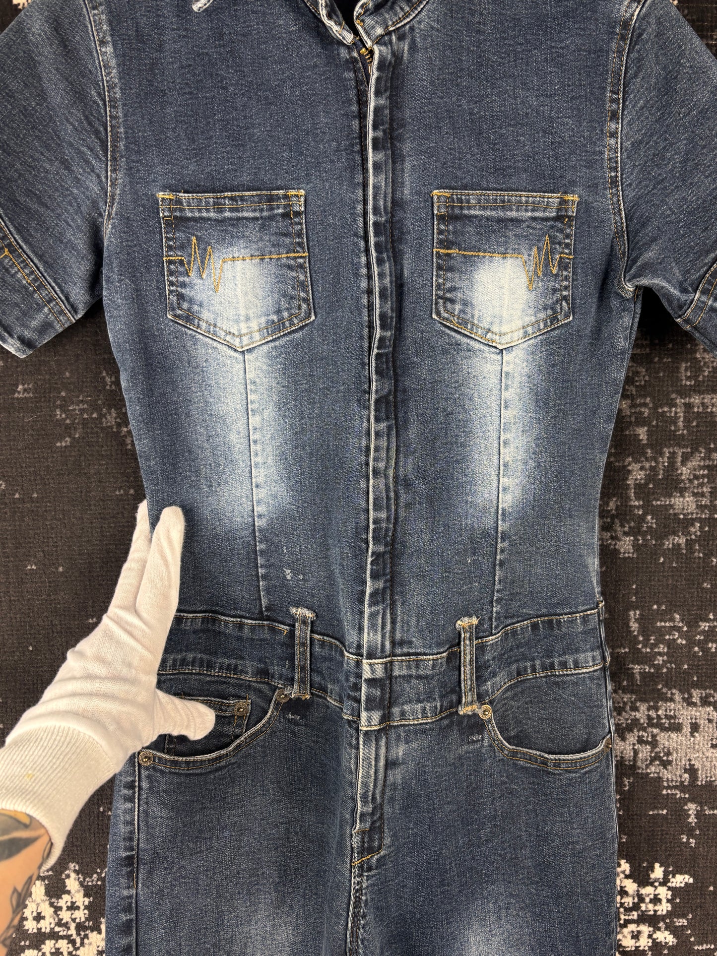 Womens Y2K Dark Wash Denim Jumpsuit