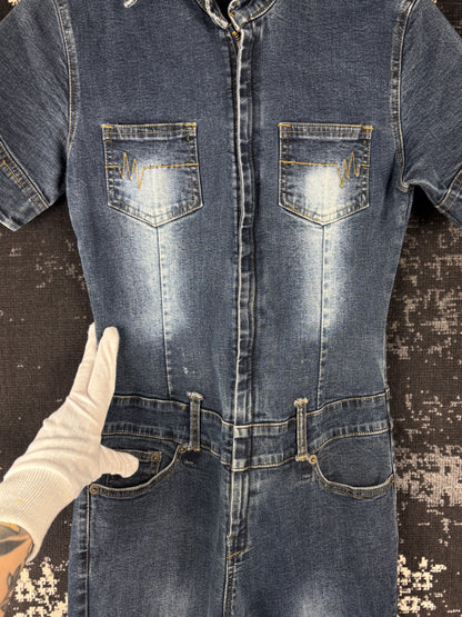 Womens Y2K Dark Wash Denim Jumpsuit