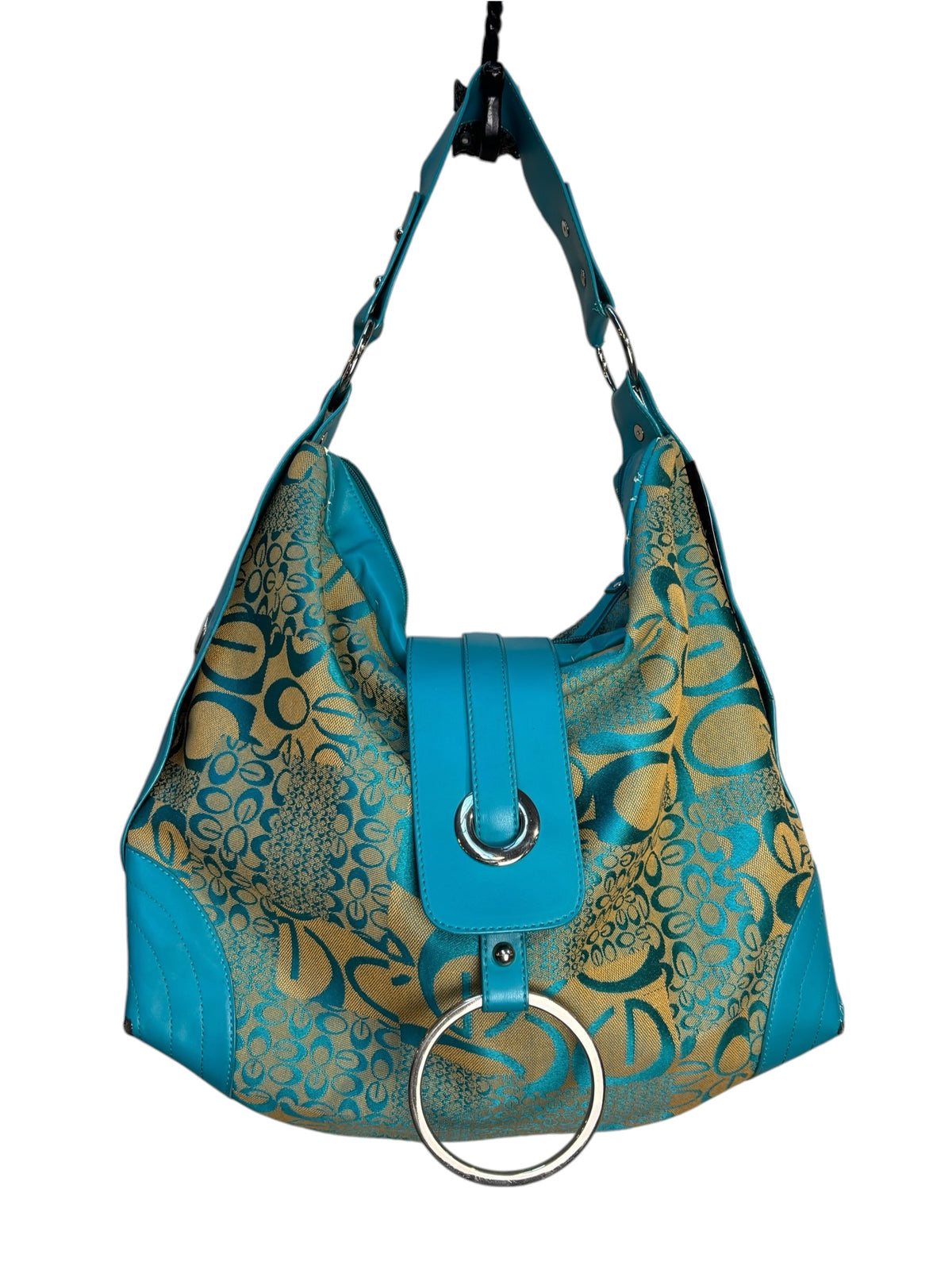 Y2K Teal Floral Jacquard Hobo Bag