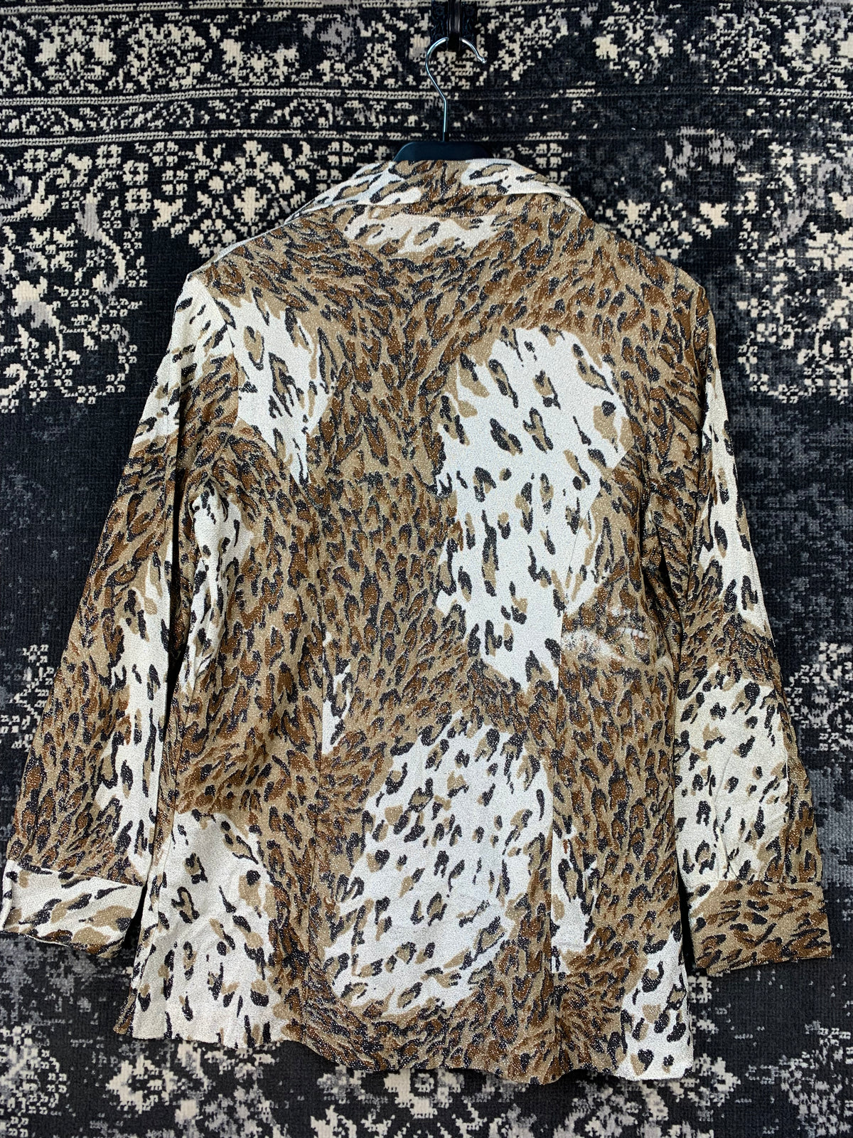 Women's Vintage Leopard Print Shirt Sparkly V Neck Button Up Blouse