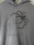 Rhinestone Spider Web Washed Grey Hoodie