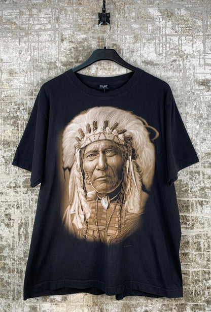 Mens Rockvolution Tribal Native Man Print Black T Shirt