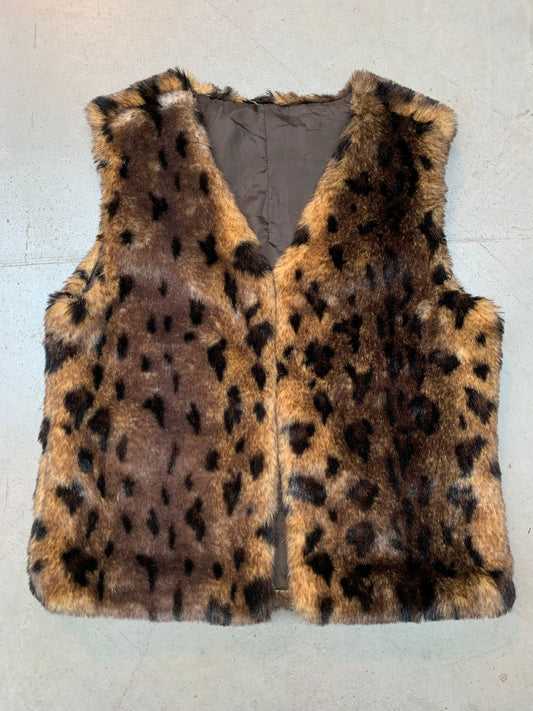 Vintage Faux Fur Animal Print Vest in Leopard Pattern