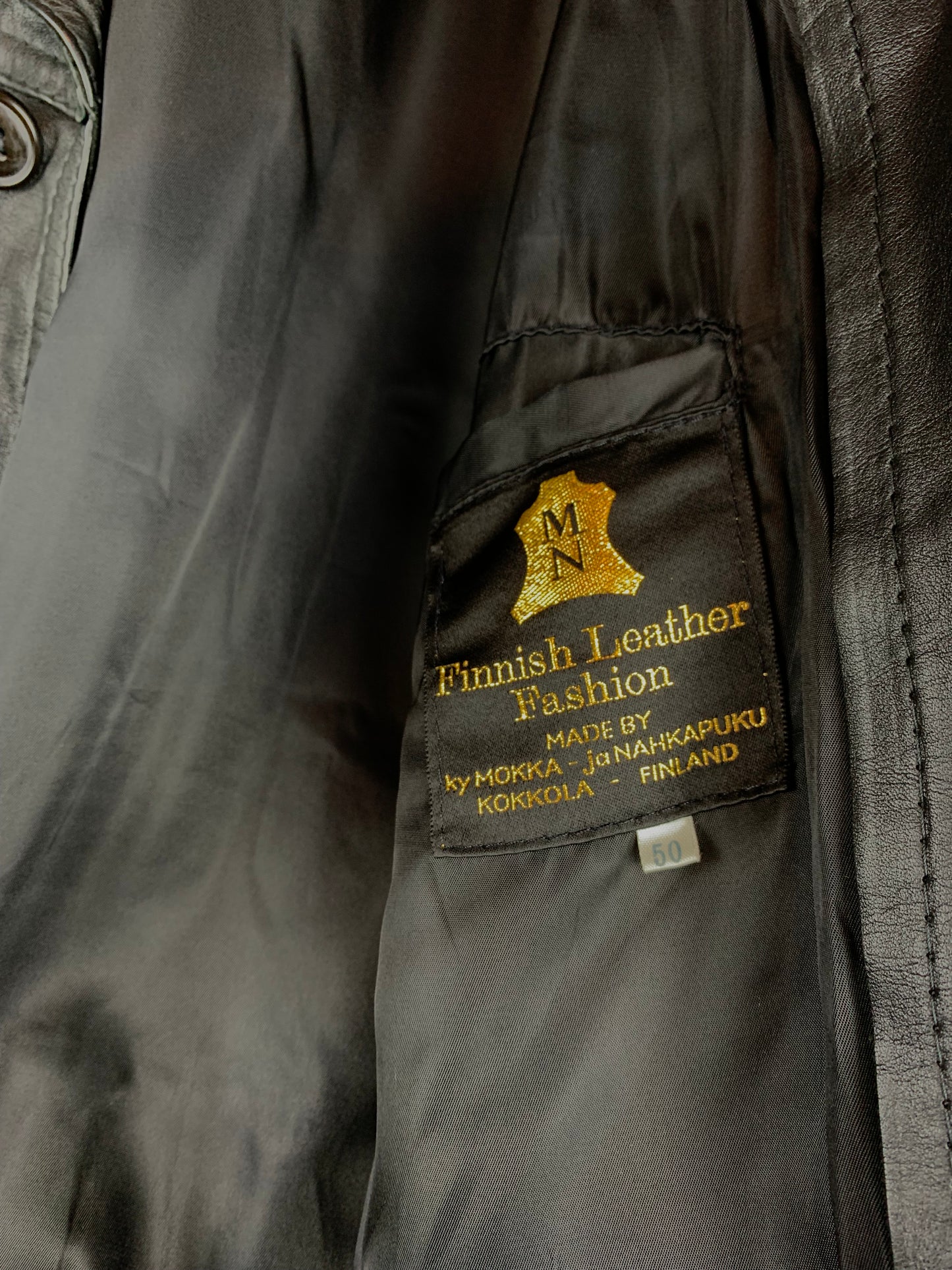 Mens Vintage Finnish Black Leather Fashion Coat