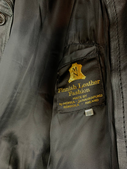 Mens Vintage Finnish Black Leather Fashion Coat