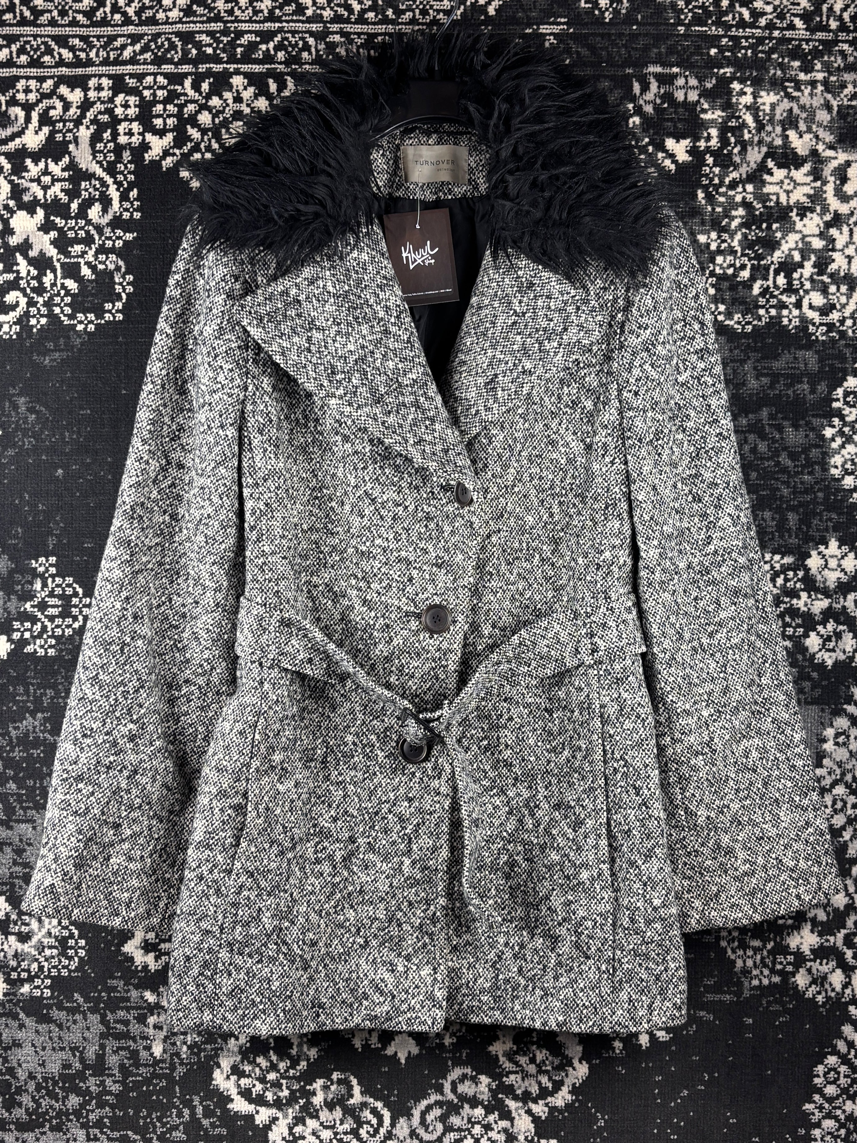 Women's Vintage Y2K Black White Wool Coat