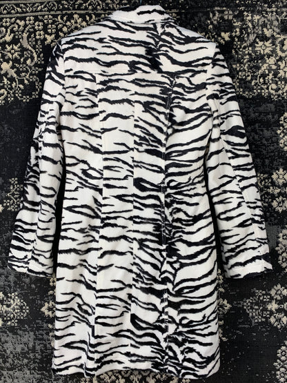 Womens Y2K Zebra Pattern Faux Fur Coat