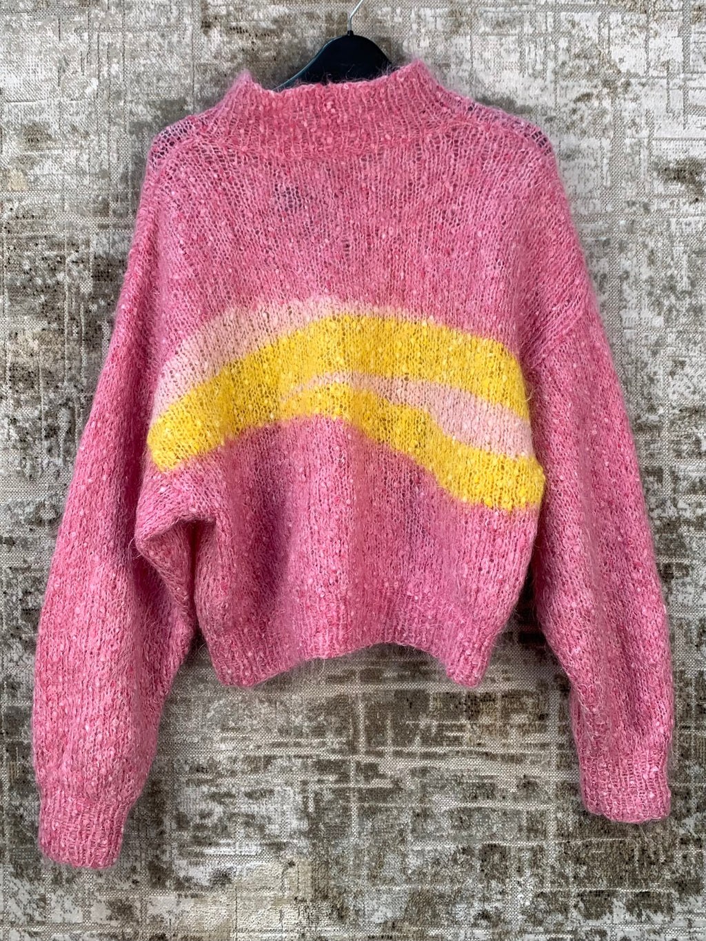 Womens Vintage Pink And Yellow Mockneck Sweater