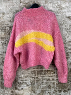 Womens Vintage Pink And Yellow Mockneck Sweater