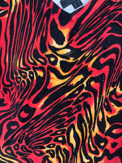 Women's Y2K Red and Yellow Animal Printed Long Sleeve Shirt