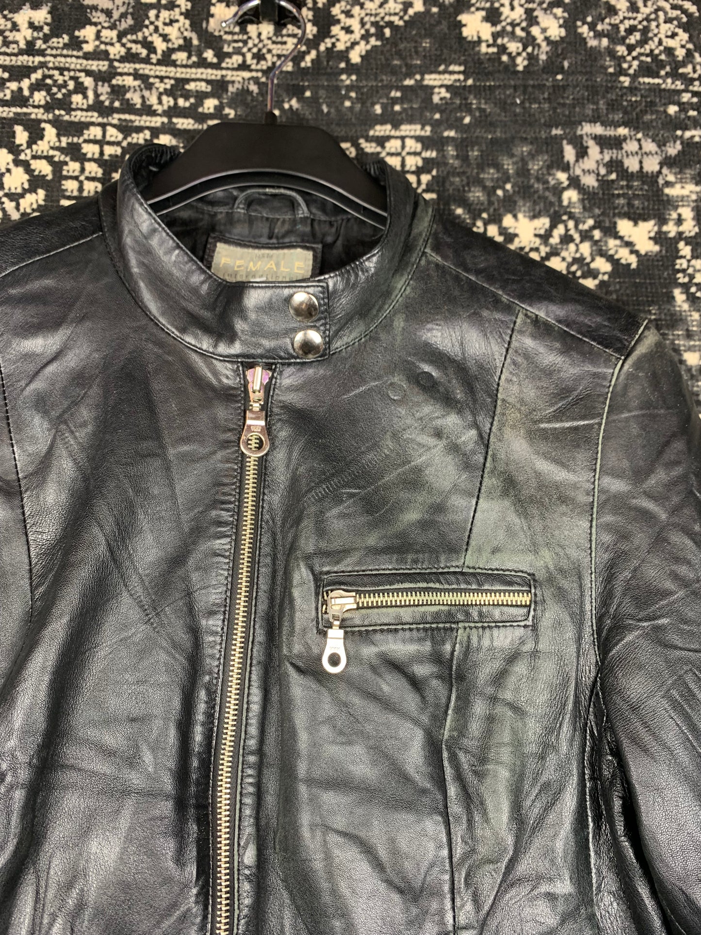 Women's Y2K Black Faux Leather Moto Jacket