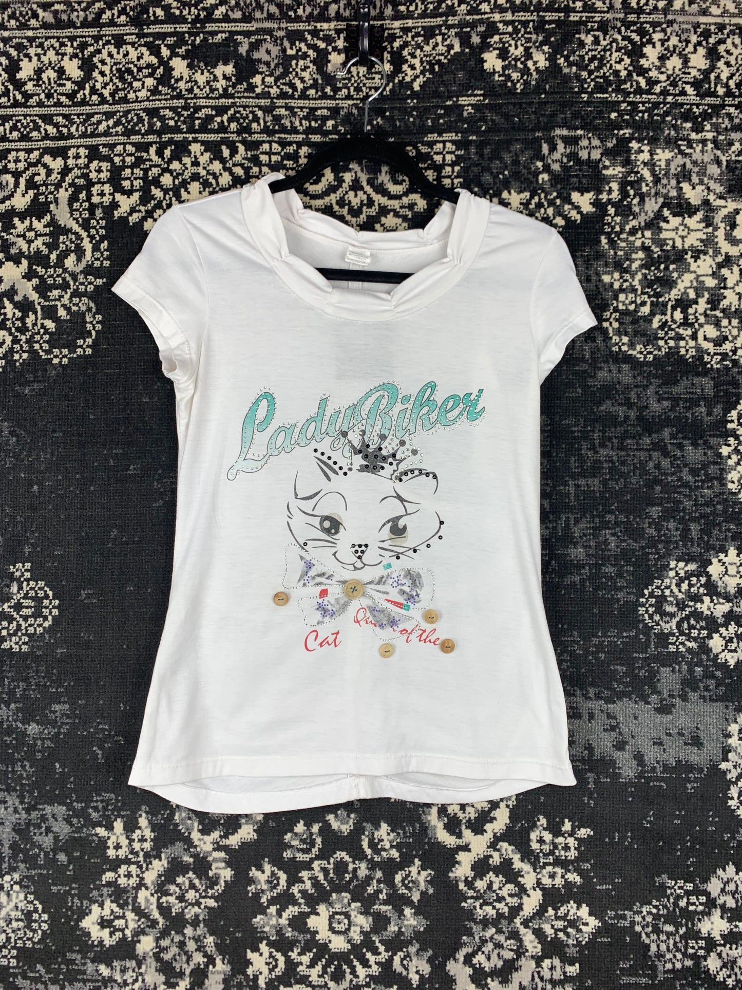 Y2K Women's White Lady Biker Iced Out T-Shirt