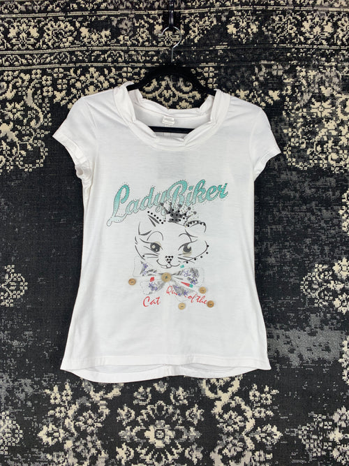 Y2K Women's White Lady Biker Iced Out T-Shirt