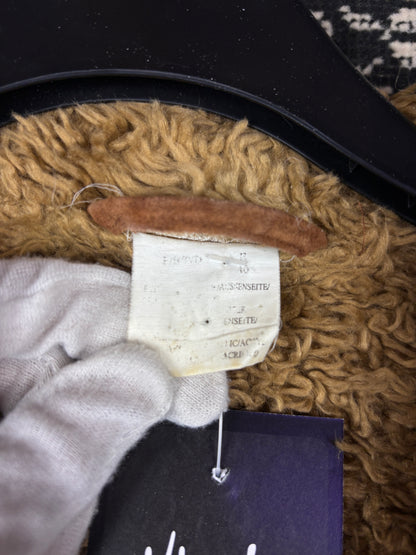 Women's Y2K Caramel Brown Suede Coat with Faux Fur Trim