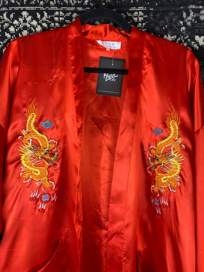 Women's Red Silk Dragon Embroidered Kimono
