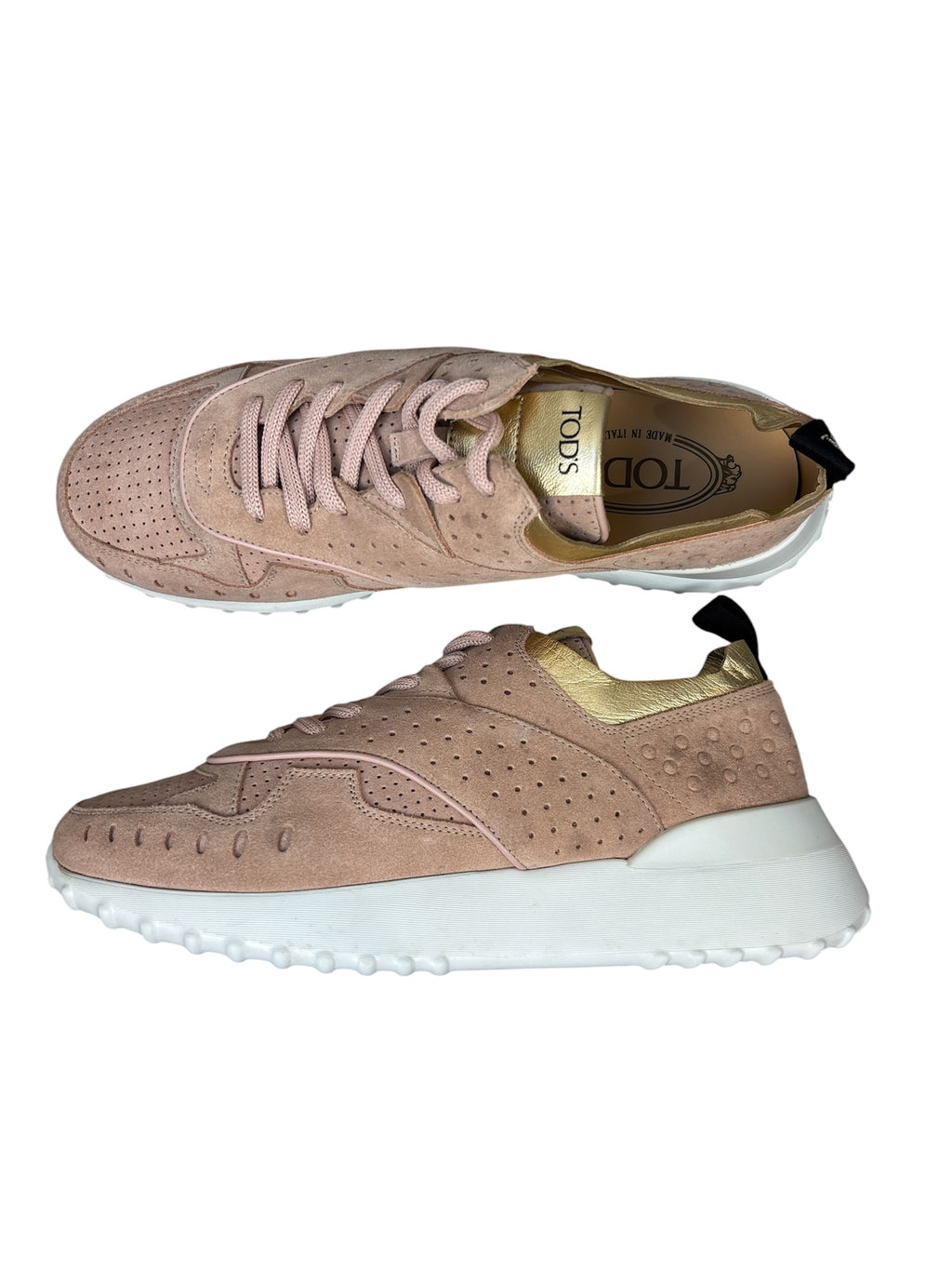 Tod's Women's Pink Suede Perforated Sneakers