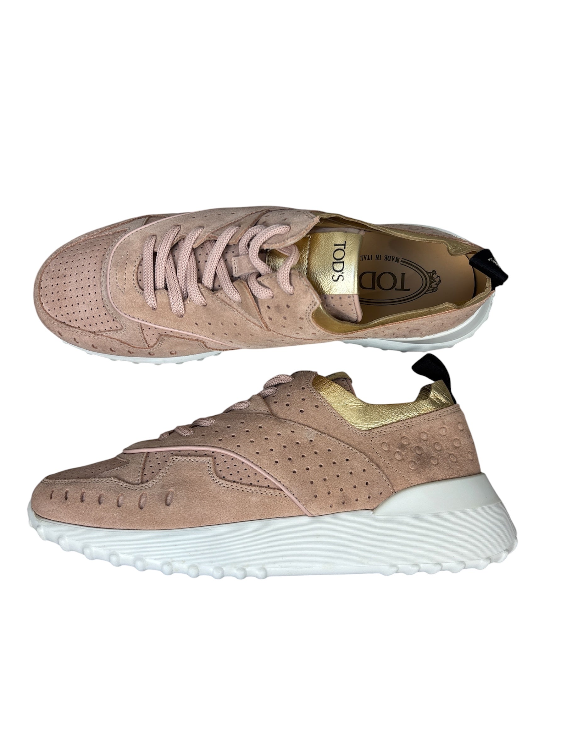 Tod's Women's Pink Suede Perforated Sneakers