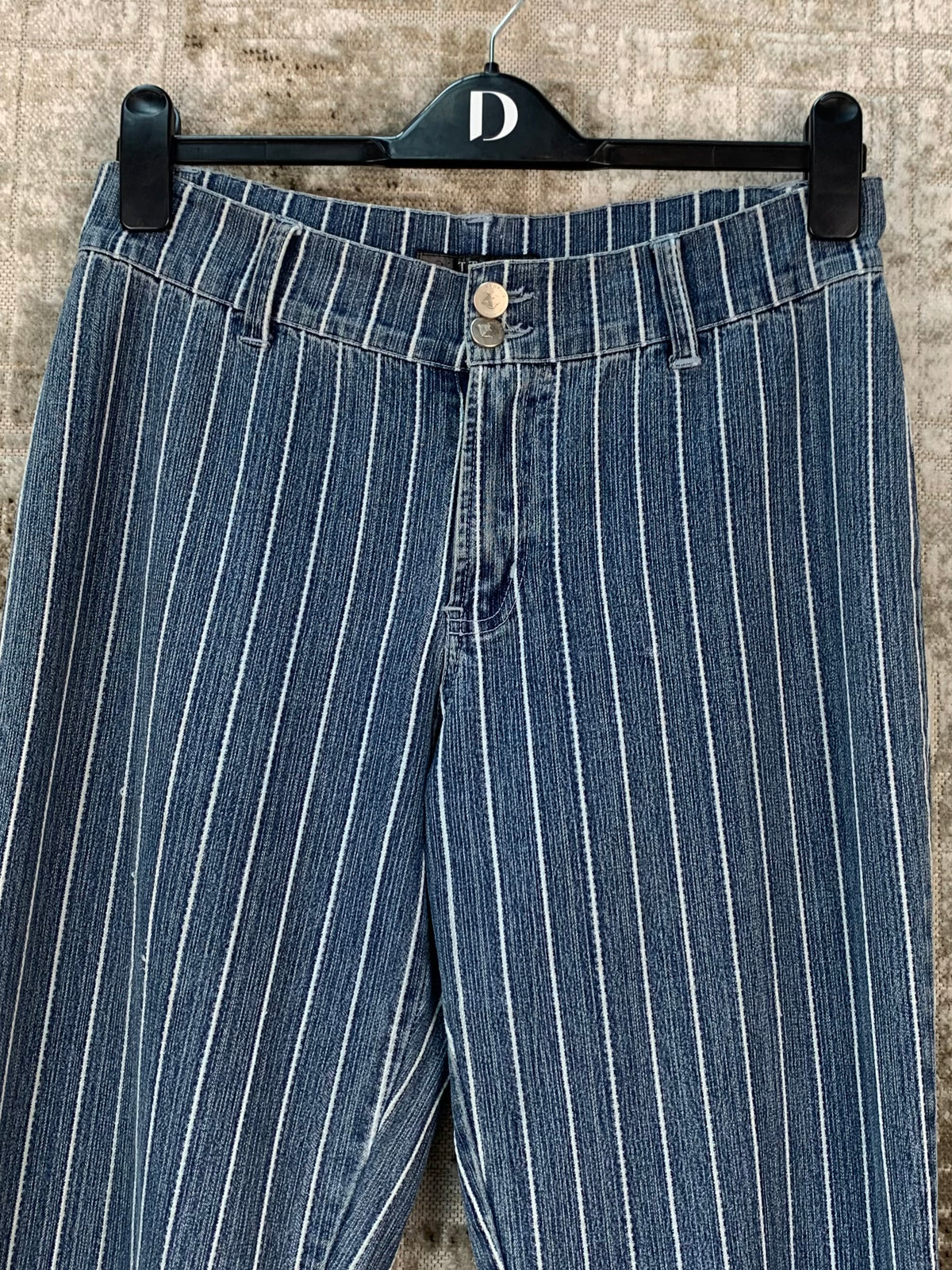 Womens Y2K Lightwash Striped Bootcut Flare Jeans