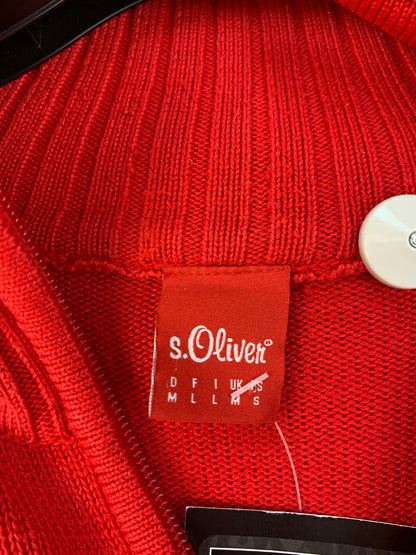 S.Oliver Mens Red and Beige Quarter Zip Sweater