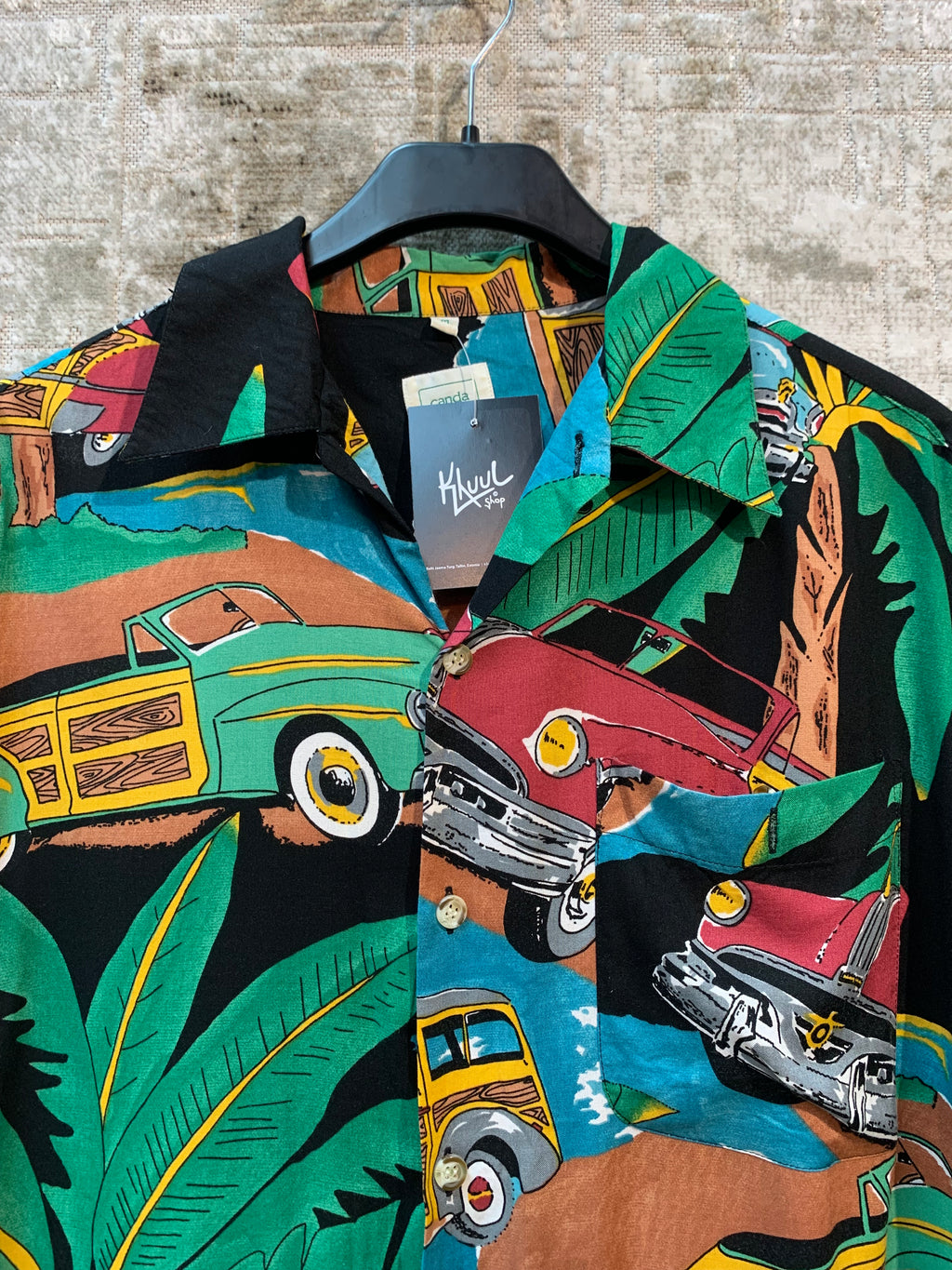 Canda Vintage Woody Car Print Camp Shirt