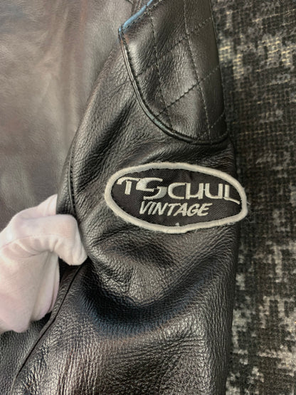 TSCHUL Vintage Black Motorcycle Leather Jacket