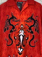Mens Y2K Red Tribal Dragon Button Up Shirt