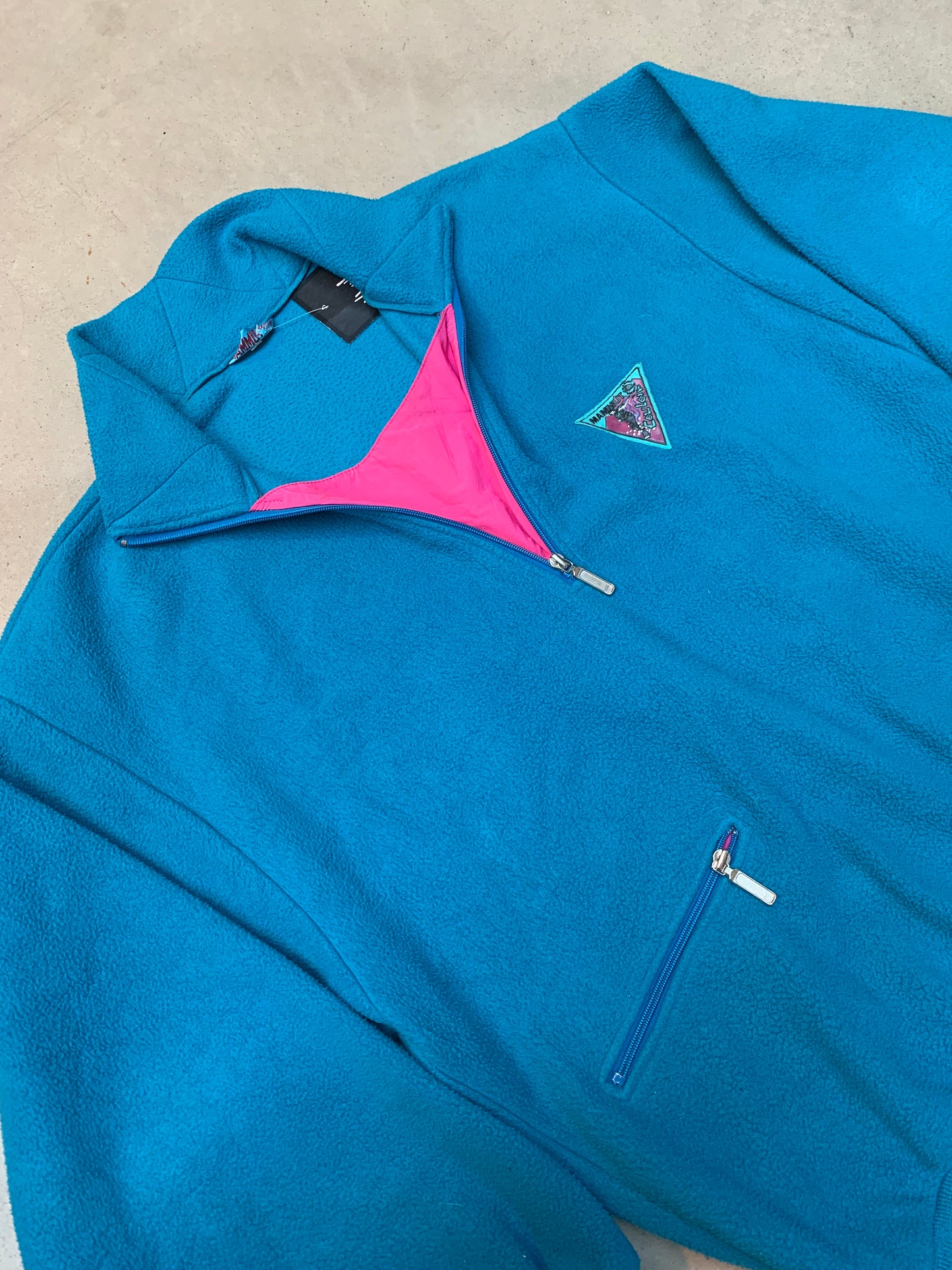 Vintage Men's Bright Teal Fleece Half-Zip Jacket