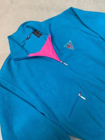 Vintage Men's Bright Teal Fleece Half-Zip Jacket