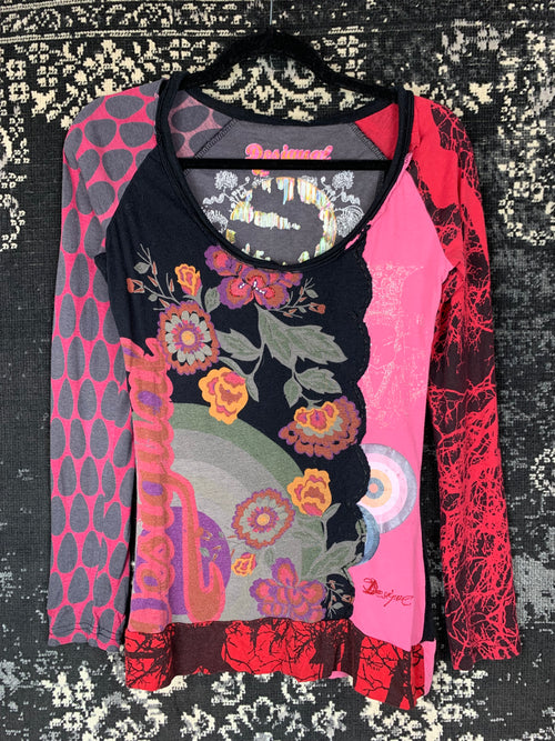 Womens Y2K Style Desigual Patchwork Long Sleeve Top