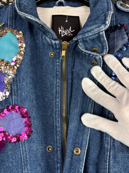 Women’s Y2K Denim Jacket with Beads and Detachable Sleeves