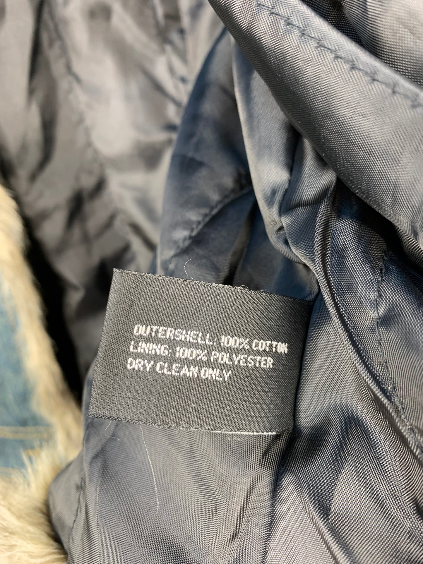 Women's Y2K Denim Jacket Grey Faux Fur Trim Blue Coat