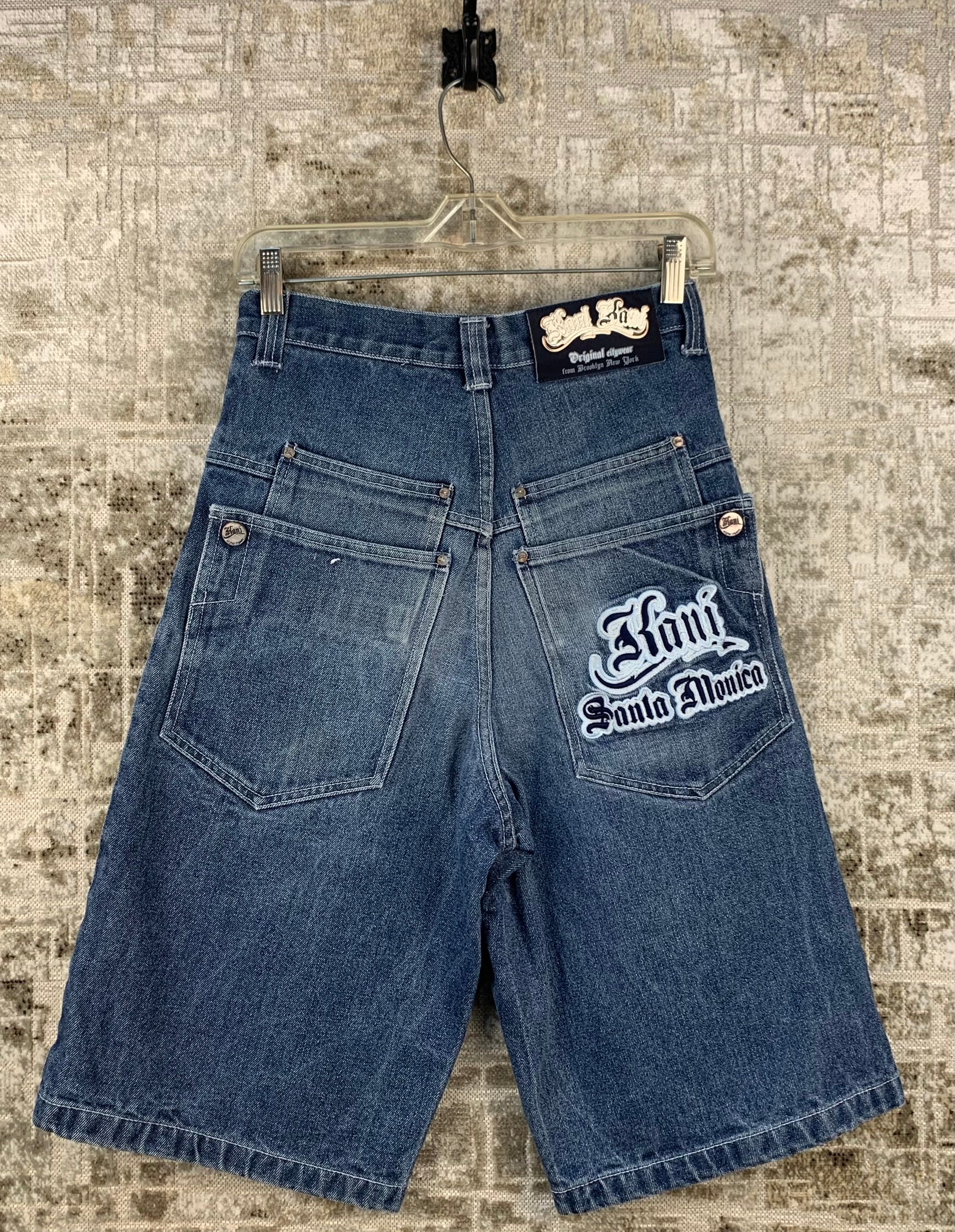 Mens Y2K Karl Kani Blue Embroidered Denim Shorts – Khuul
