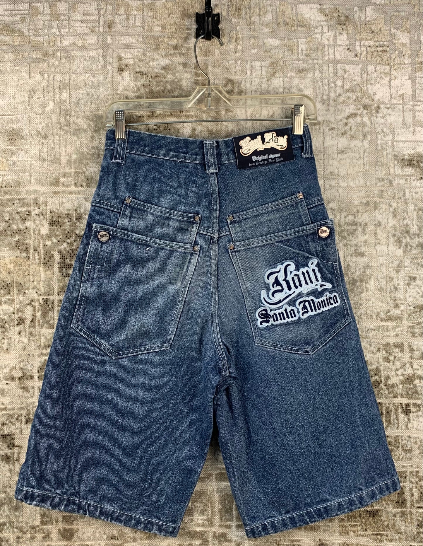 Mens Y2K Karl Kani Blue Embroidered Denim Shorts