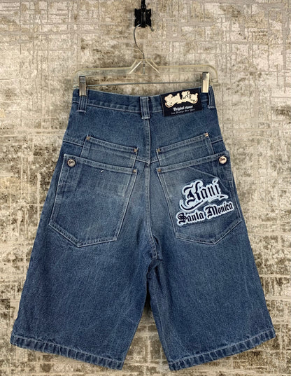 Mens Y2K Karl Kani Blue Embroidered Denim Shorts