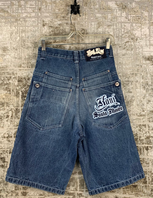 Mens Y2K Karl Kani Blue Embroidered Denim Shorts