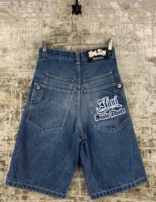 Mens Y2K Karl Kani Blue Embroidered Denim Shorts