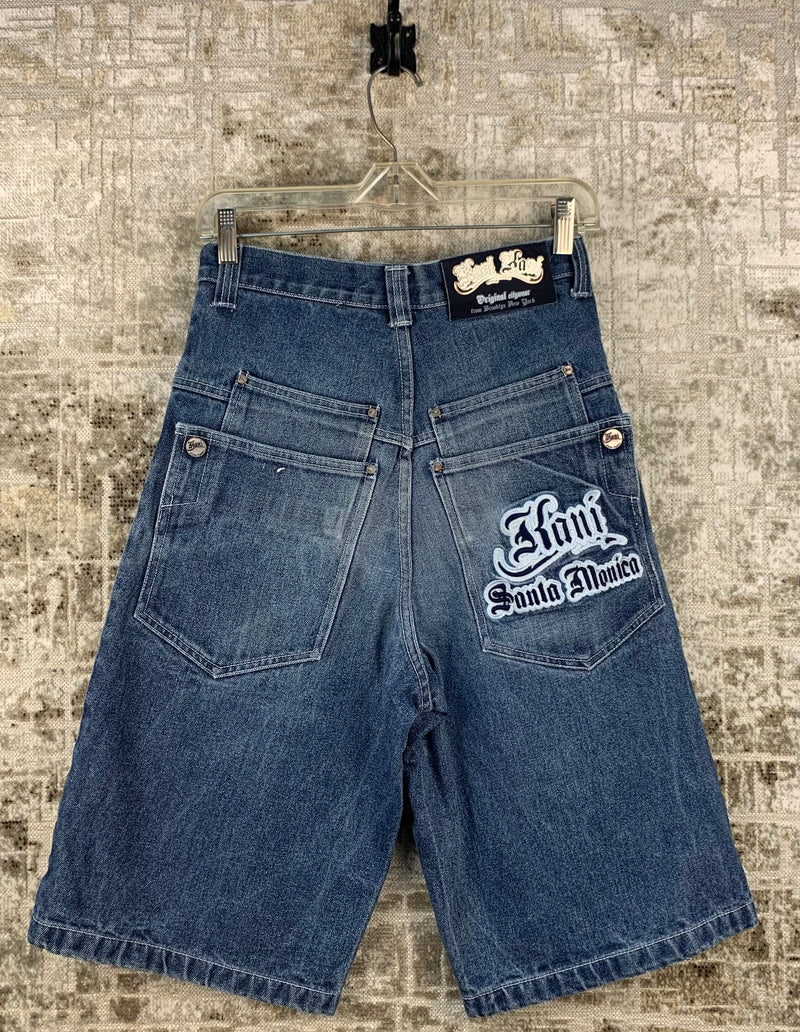 Mens Y2K Karl Kani Blue Embroidered Denim Shorts