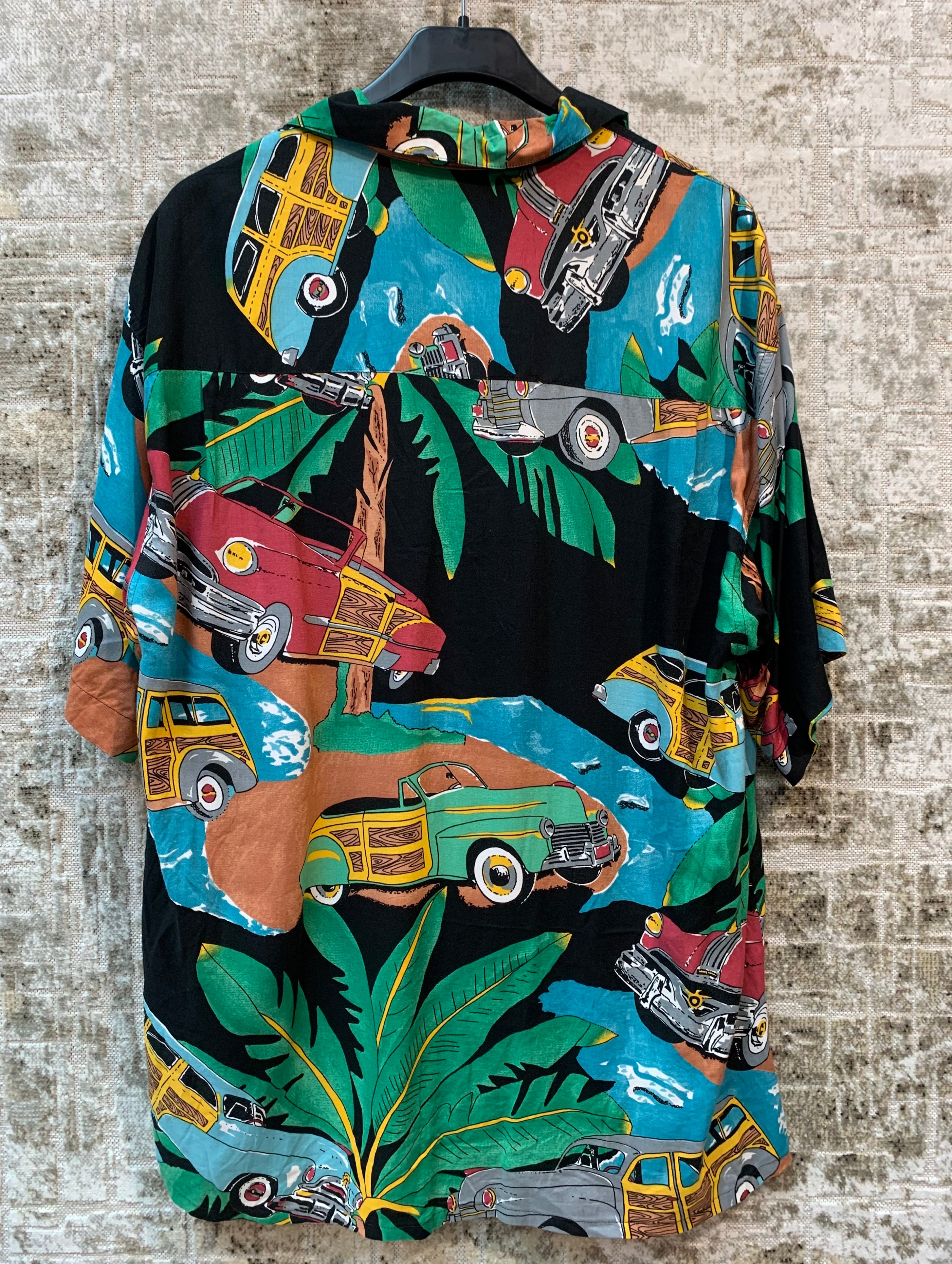 Canda Vintage Woody Car Print Camp Shirt