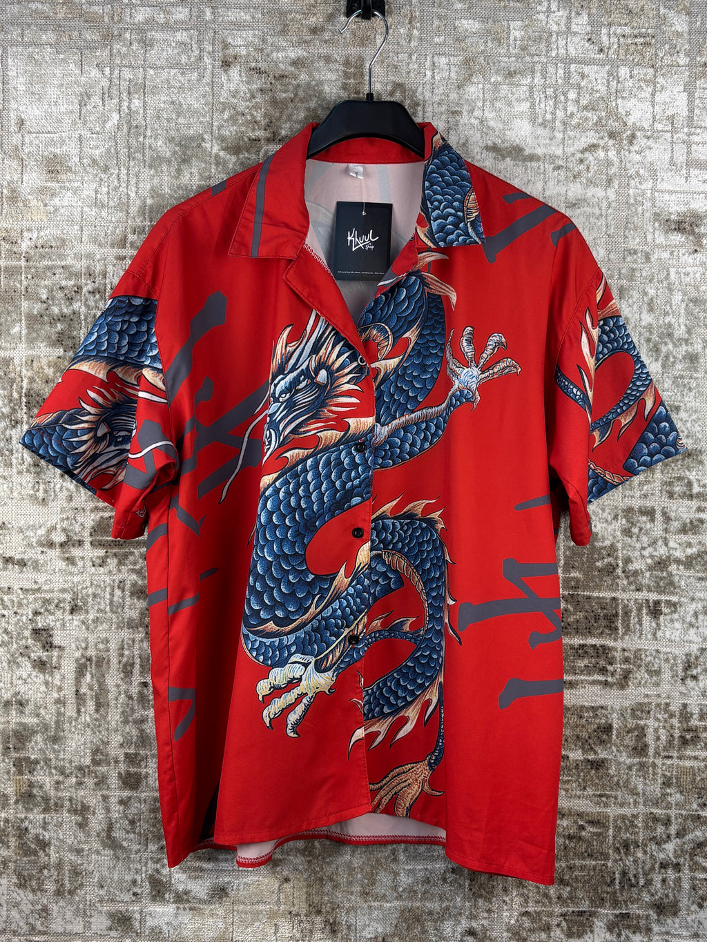 Y2K Herrenhemd mit Drachen-Print