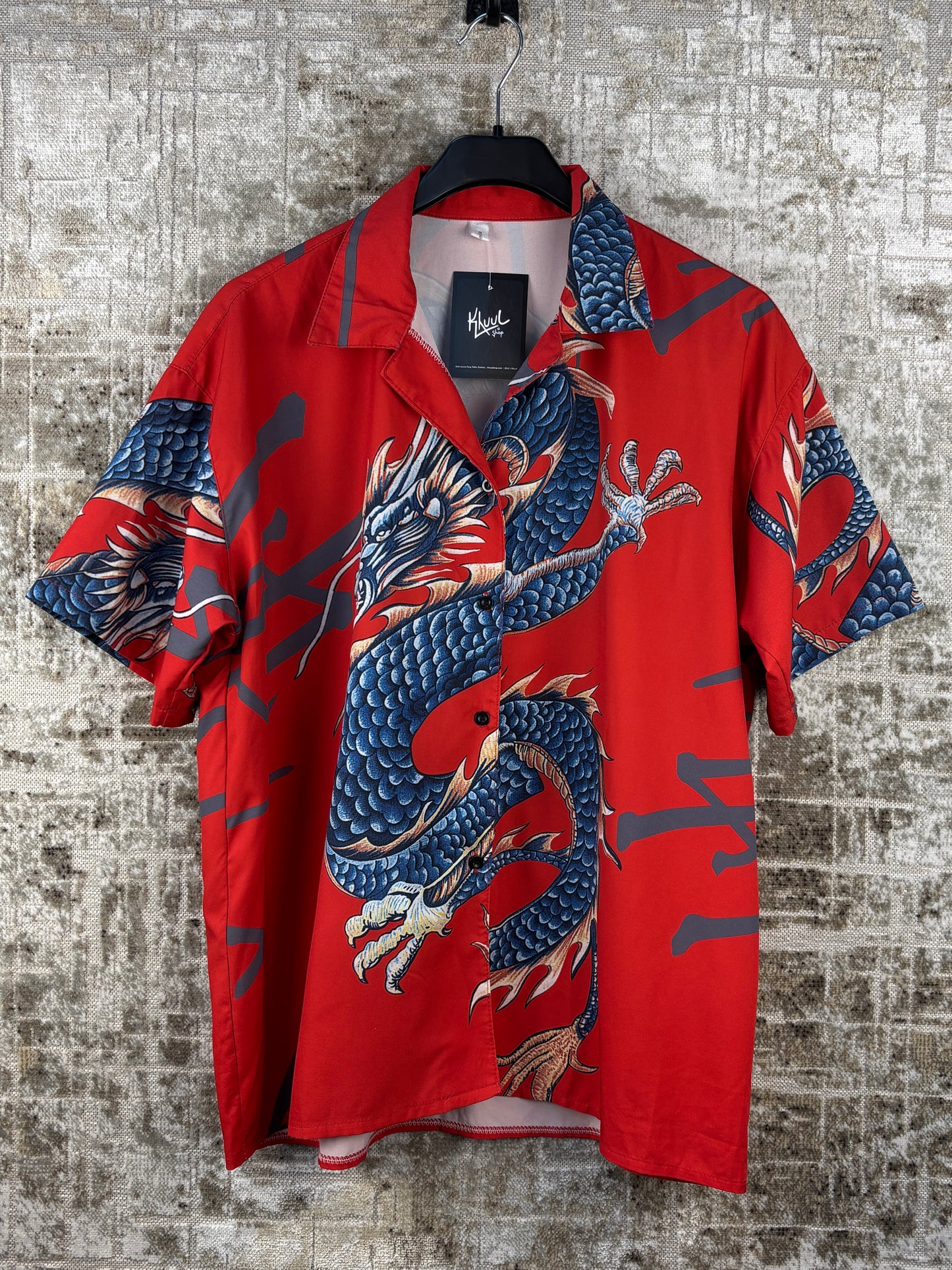 Mens Y2K Dragon Print Button Up Shirt