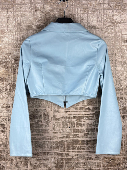 Women's Vintage Pastel Blue Leather Bolero