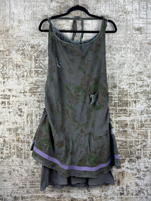 Womens Vintage Cop Copine Green Floral Slip Dress