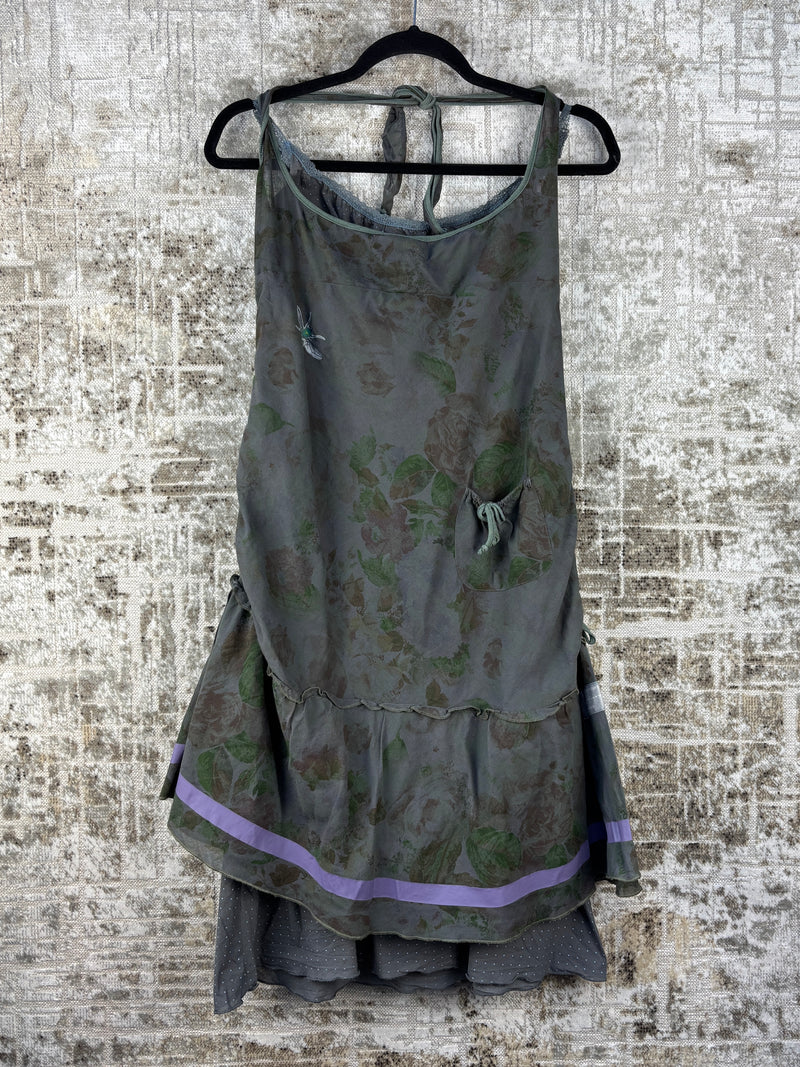 Womens Vintage Cop Copine Green Floral Slip Dress