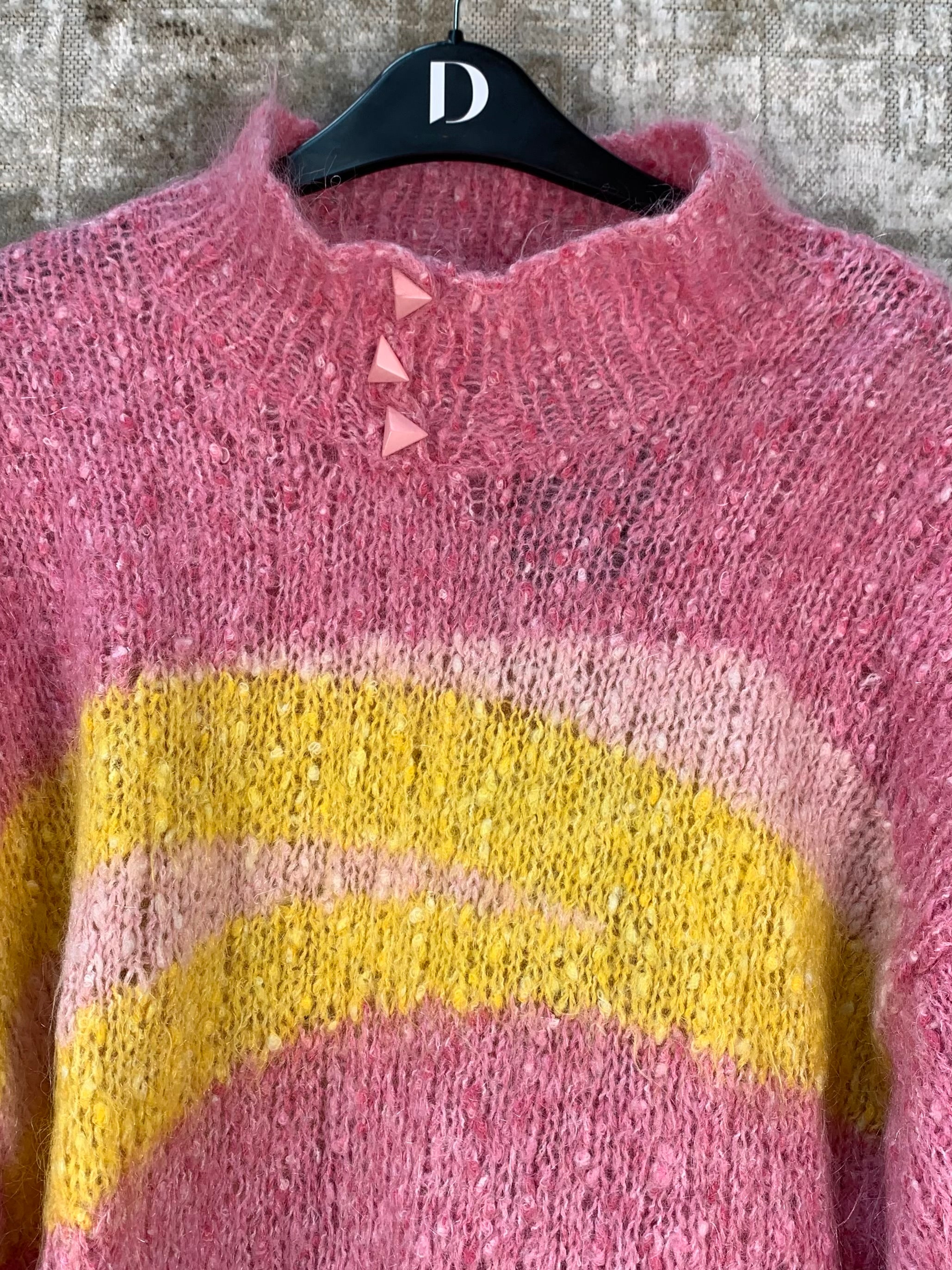 Womens Vintage Pink And Yellow Mockneck Sweater