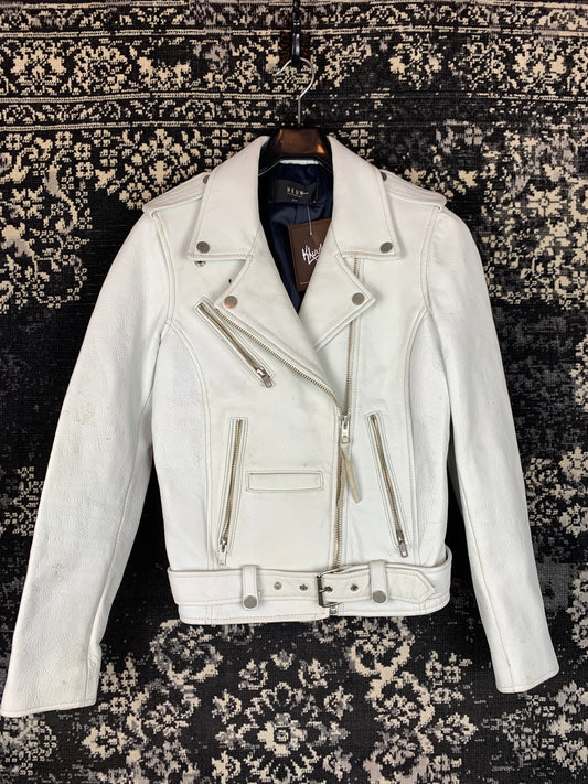 Neuw Women's White Leather Biker Jacket