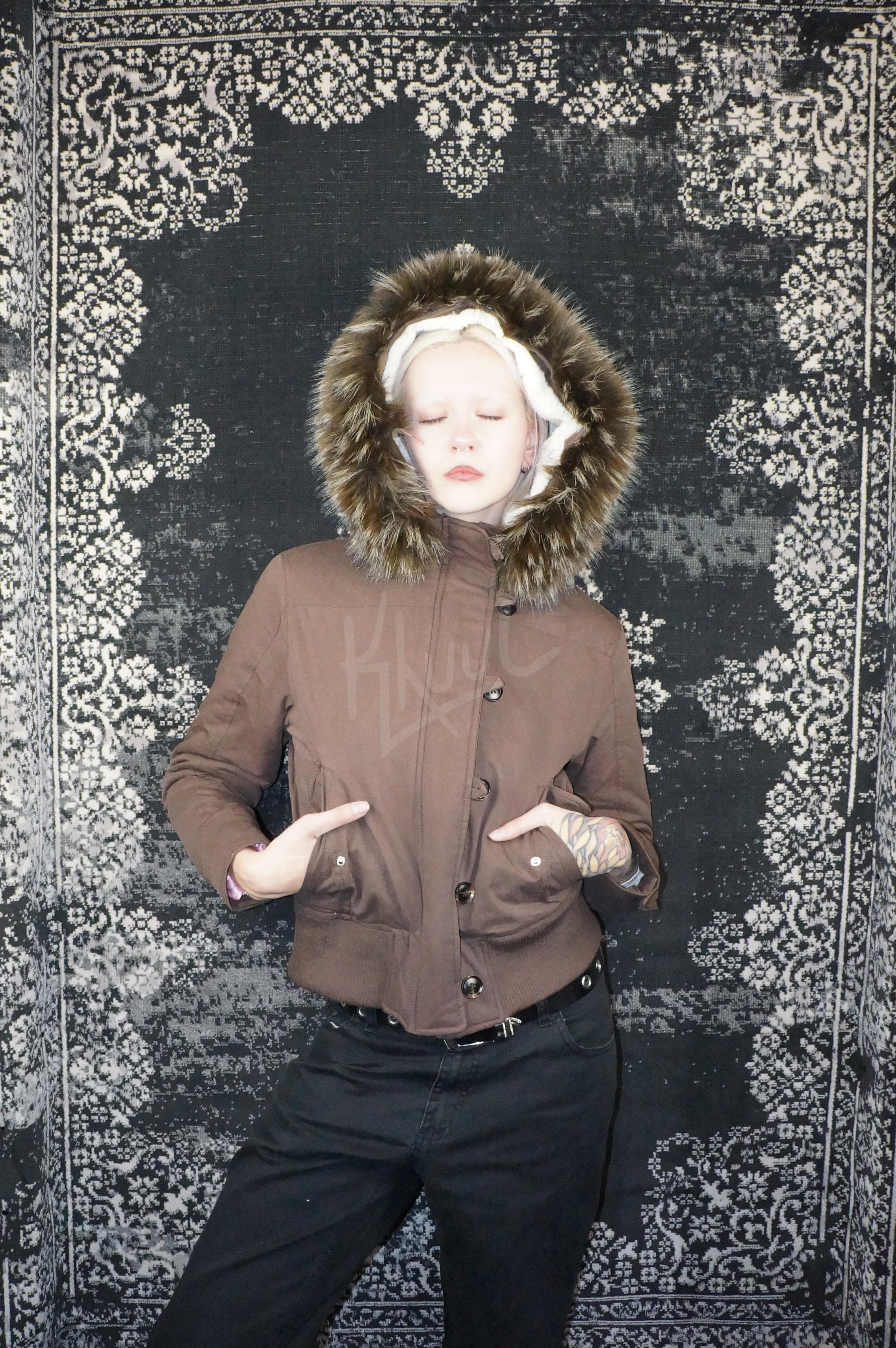 y2k mocha brown cropped jacket with fur trim