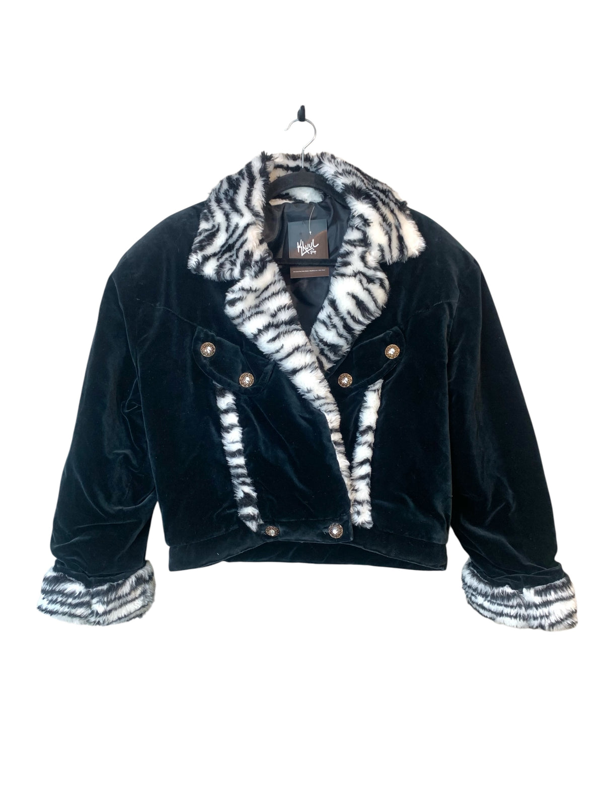Vintage Velvet Zebra Faux Fur Trim Jacket